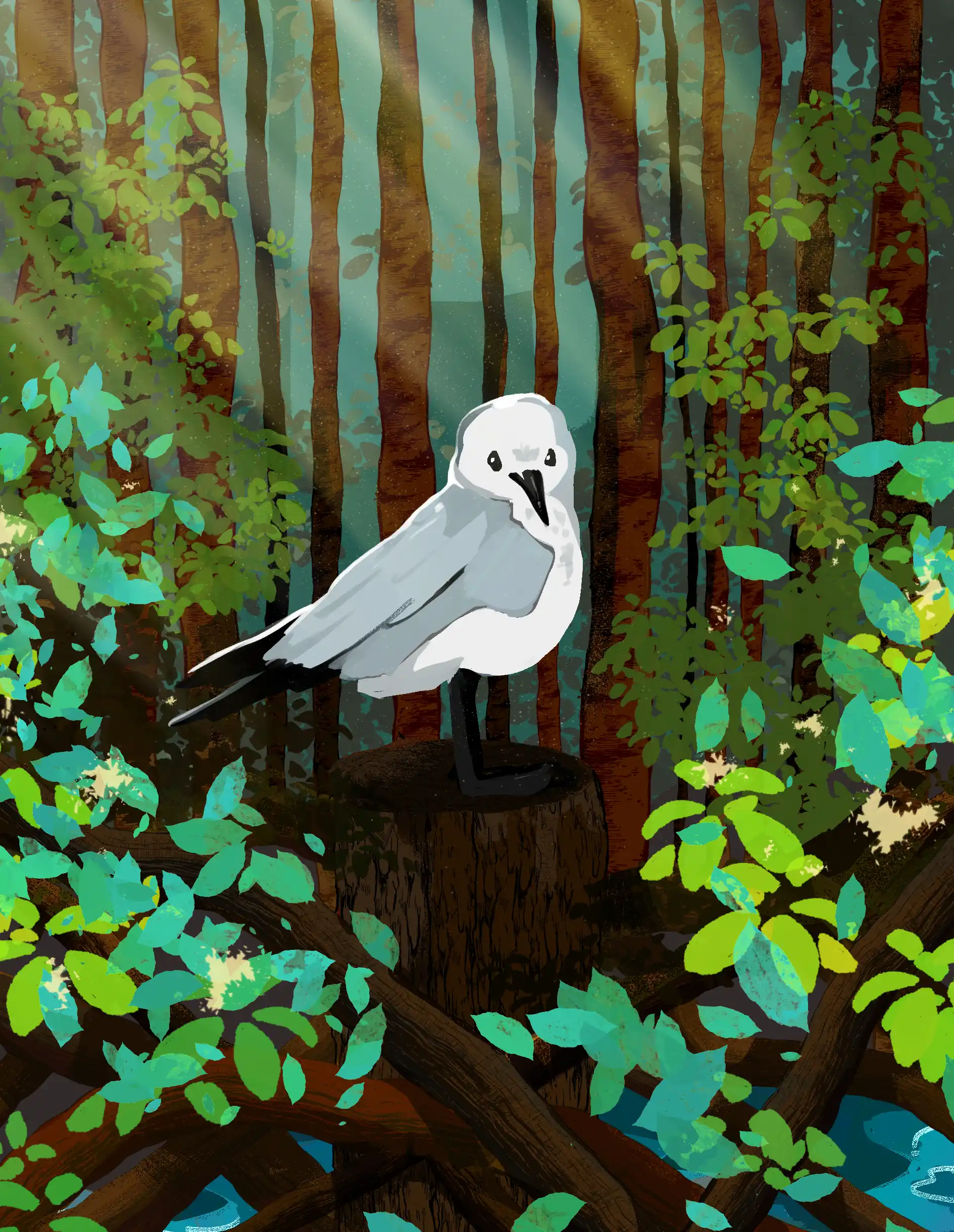 Ilustracion de pajaro en el bosque
